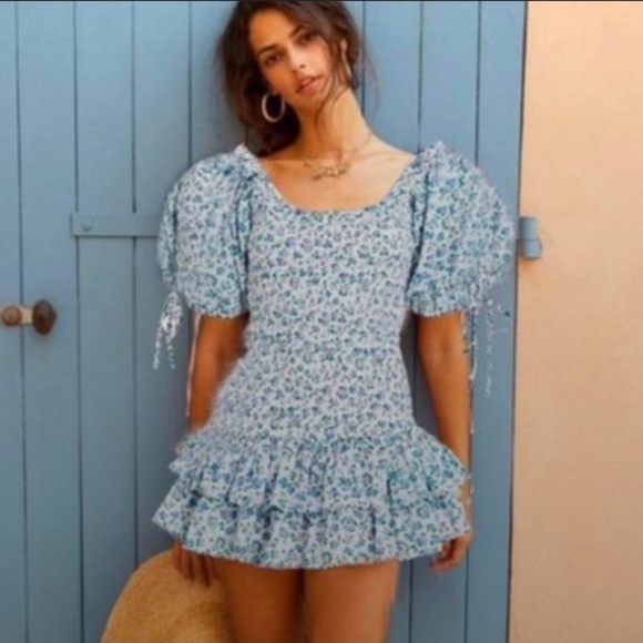 LOVESHACKFANCY LUPPA SMOCKED FLORAL MINI DRESS SIZE MEDIUM - Picture 15 of 15